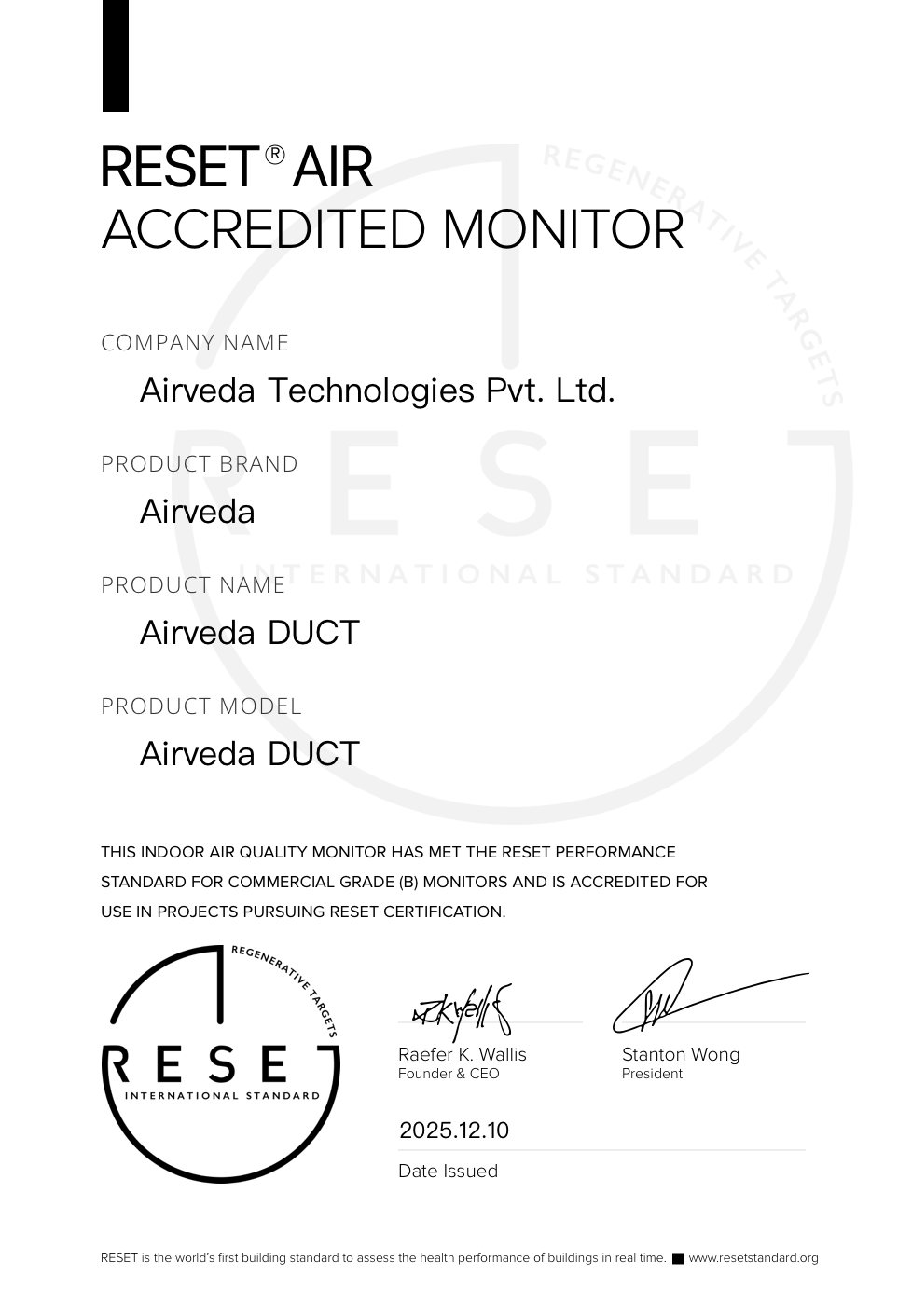 RESET_certificate_Airveda_Duct AV-DUCT